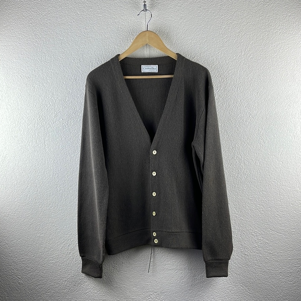 Vintage l 90s L Mens Christian Dior Logo Embroidery Cuff Sleeve Cardigan Sweater